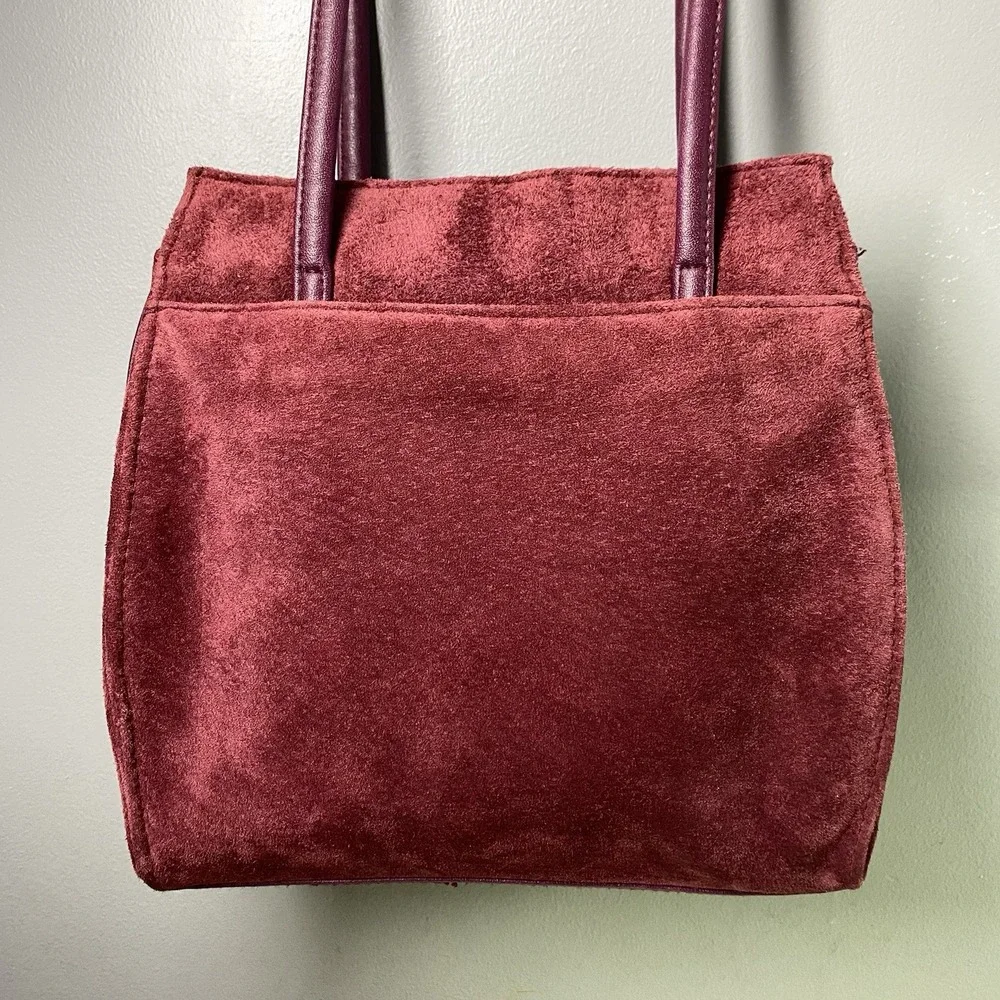Unbranded Womens Leather Suede Purse‎ Burgundy Shoulder Bag 9x9x2.5